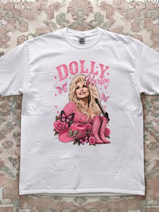 Tops - Dolly Parton Pink Cowboy Hat Boots Roses Butterflies Country Music Vintage Tee